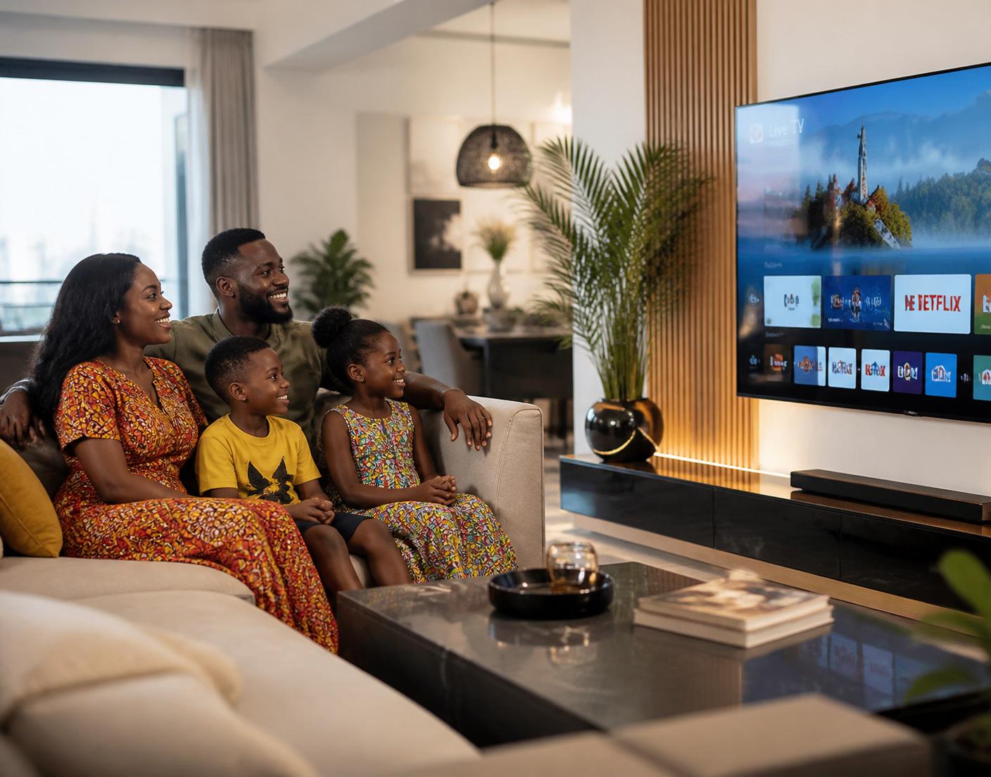 A Ghanaian family at home with appliances bought on hire purchase